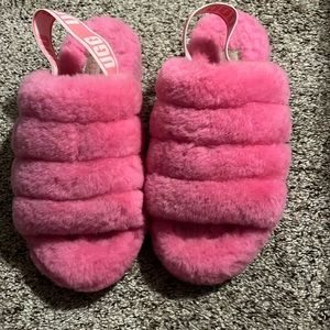 Pink Ugg sling black slippers